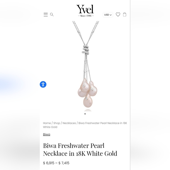 Yvel genuine Biwa Pearl and genuine Diamond neclkace - Picture 1 of 4